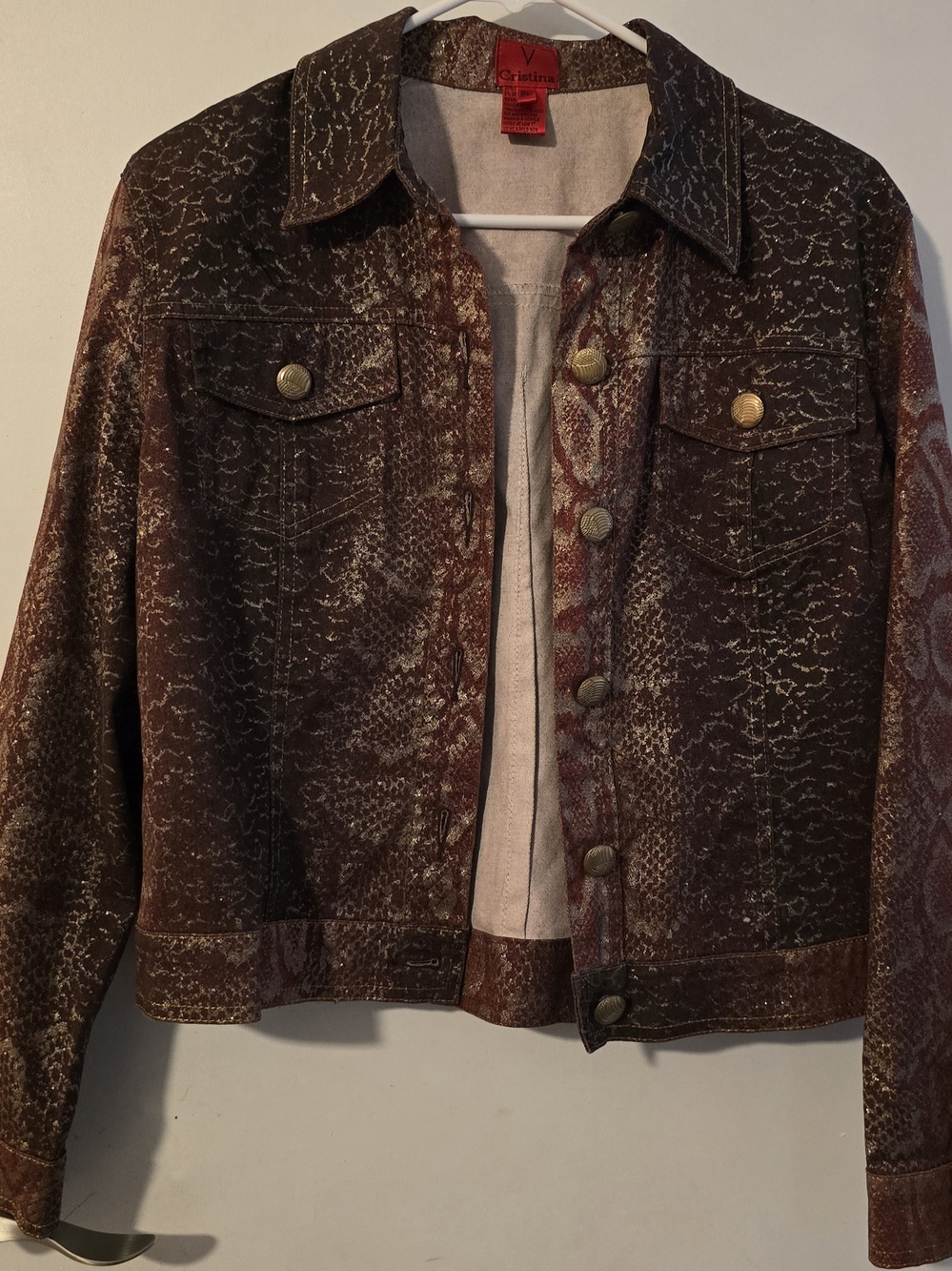 Christina Metallic Brown Patterned Jean Jacket